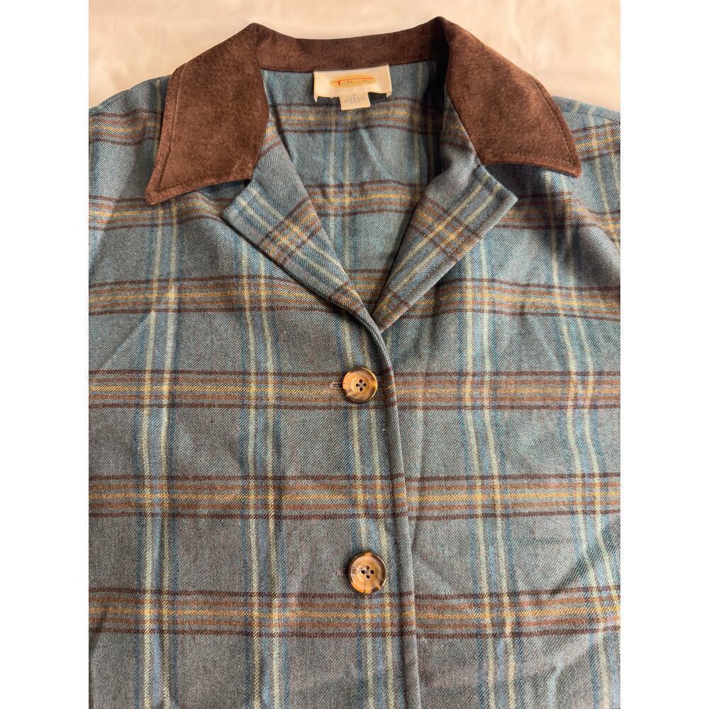 Vintage Talbots Wool Plaid Jacket | Leather Shacket Shirt - Picture 8 of 10